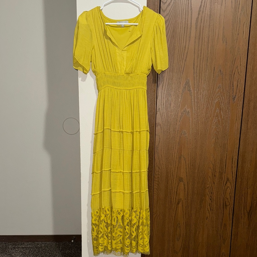 Sunny Yellow Maxi Dress with Lace Detail